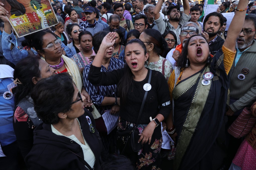 Indian activists shout outside the Sessions court in Sealdah, Kolkata. The court on Monday sentenced police volunteer Sanjay Roy to life in prison after finding him guilty in the rape and killing of a trainee doctor last year. Photo: EPA-EFE