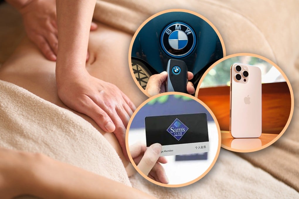 A massage parlour in China is offering a US$1 service, but only to guests who own a plush iPhone or a luxury car. Photo: SCMP composite/Shutterstock/Sohu