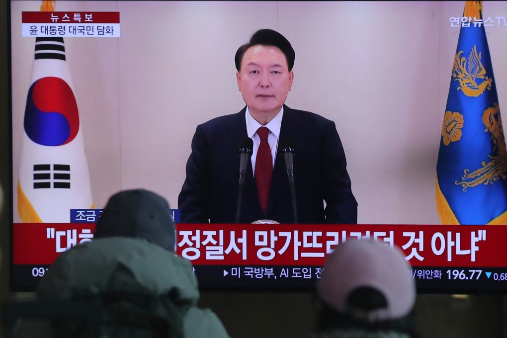 People watching a televised address by South Korean President Yoon Suk-yeol on December 12.  During the speech, Yoon accused North Korea of hacking the NEC and cast doubt on his party’s defeat in the 2024 National Assembly elections. Photo: Xinhua