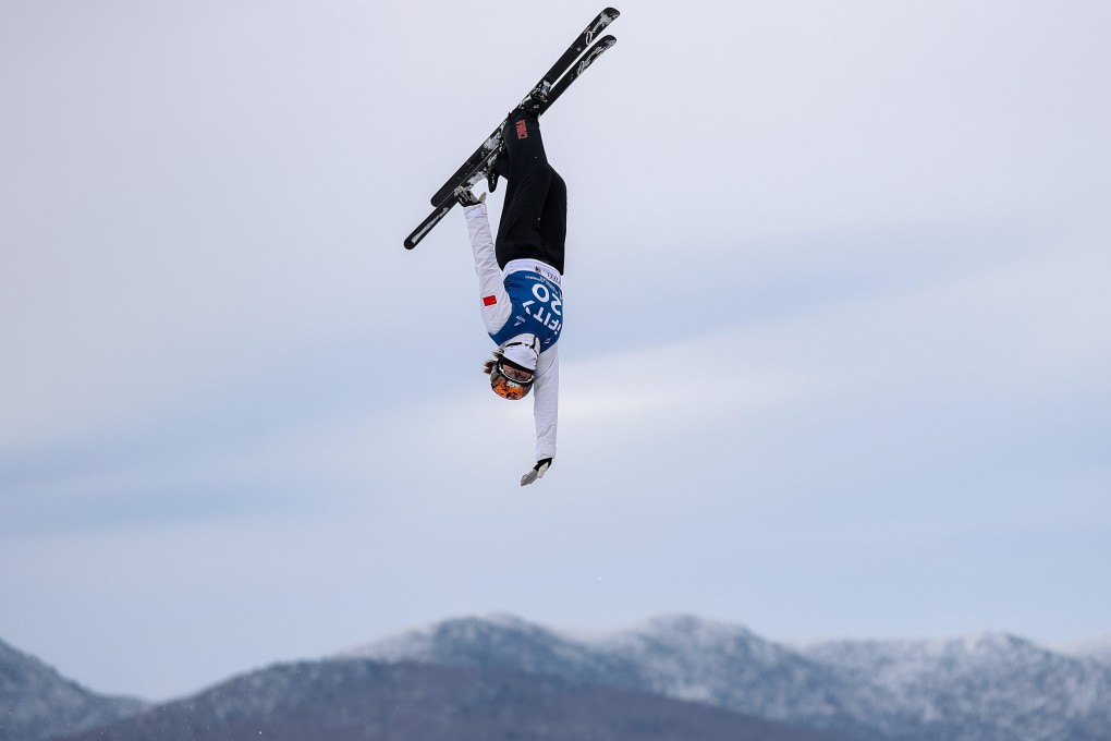 Xu Mengtao of China warms up before the women’s aerials in Lake Placid. Photo: Getty Images