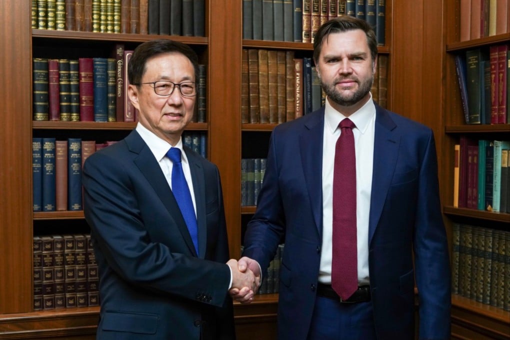 Chinese Vice-President Han Zheng and the US vice-president-elect J.D. Vance at their meeting in Washington on Sunday. Photo: Trump-Vance transition team