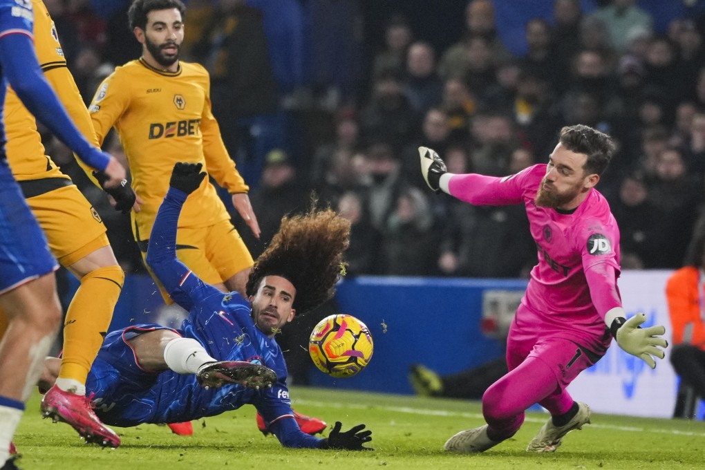 Chelsea’s Marc Cucurella scores his side’s second against Wolves at Stamford Bridge. Photo: AP