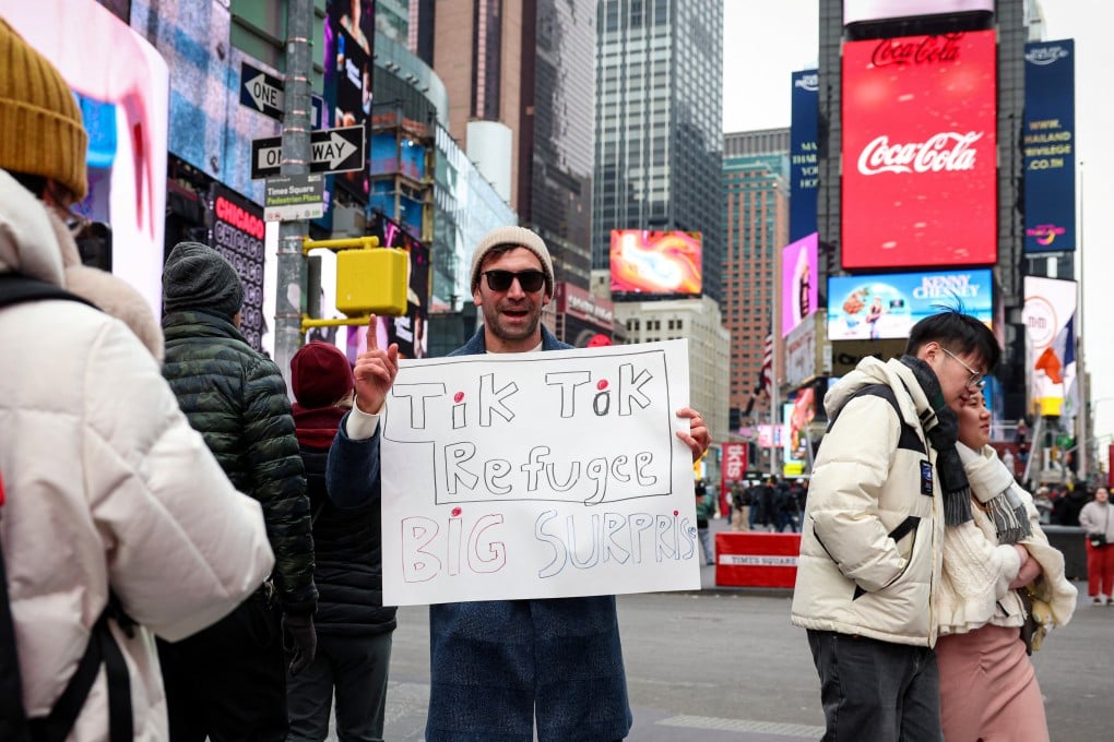 An influencer makes a video for his new RedNote account in Times Square in New York on January 16. Photo: Reuters