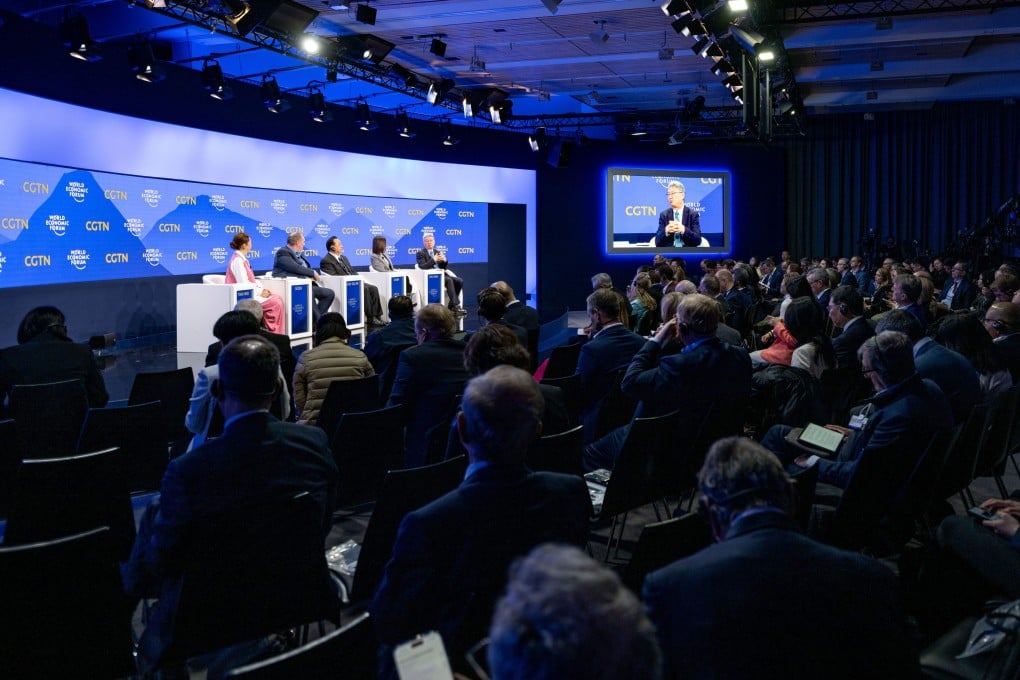 Zhu Min, a panel member at the World Economic Forum in Davos, Switzerland, speaks during a discussion about China on Wednesday. Photo: World Economic Forum
