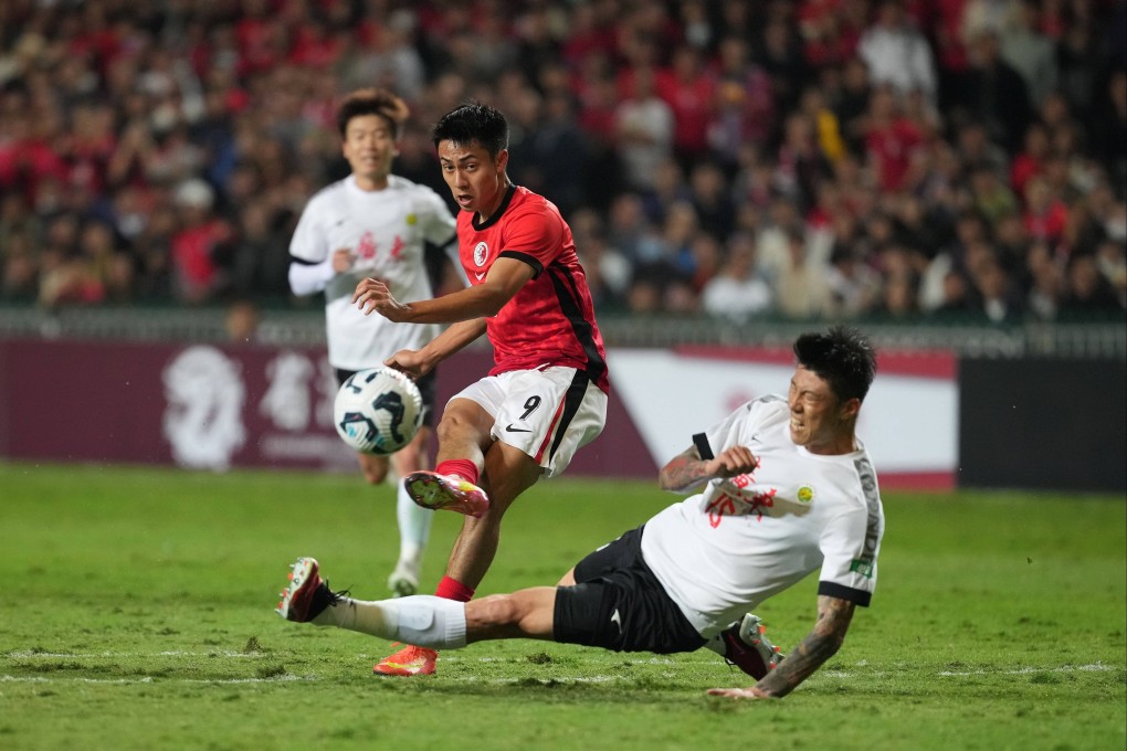 Hong Kong forward Kyle Lau shoots during Wednesday’s second leg against Guangdong. Photo: Elson Li