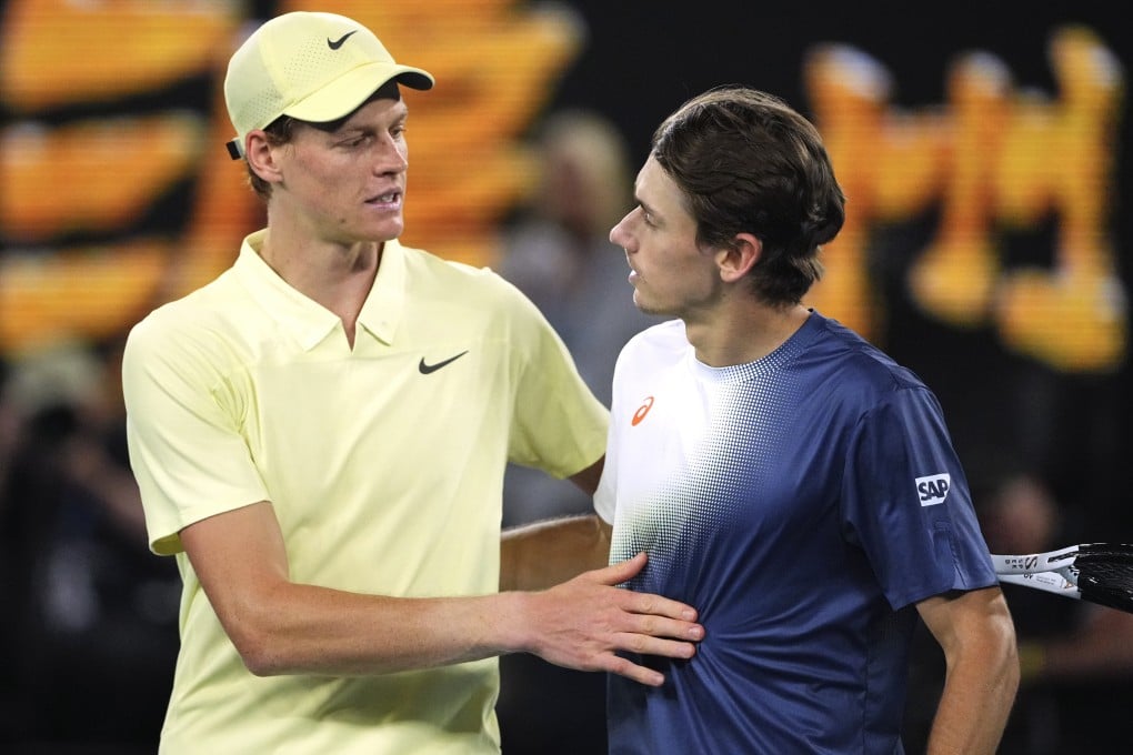Jannik Sinner (left) congratulated by Australia’s Alex de Minaur after their quarter-final match on Wednesday. Photo: AP