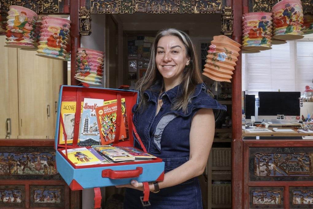 Tarlan Amigh holds items from her vast collection of Hong Kong memorabilia at her home in the city. Many items have been handcrafted using techniques passed down through generations. Photo: Jonathan Wong