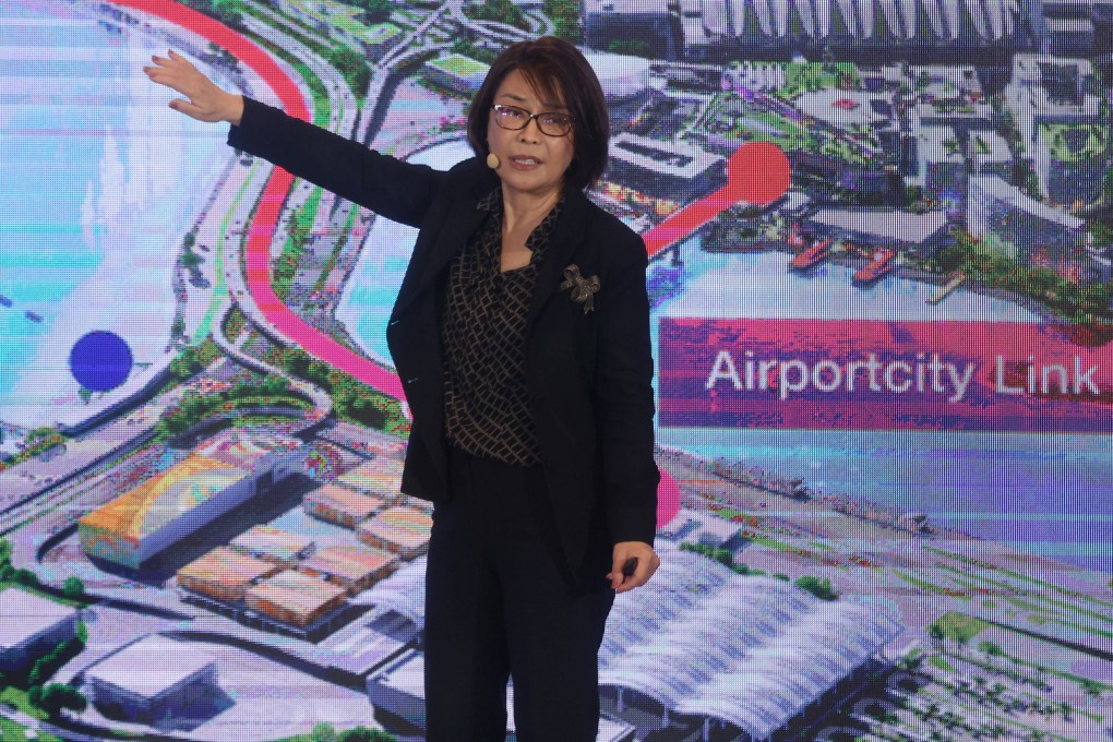 Vivian Cheung Kar-fay, acting CEO of Airport Authority Hong Kong, speaks at the unveiling of the Airport City development blueprint of Hong Kong International Airport on January 16. Photo: Jonathan Wong