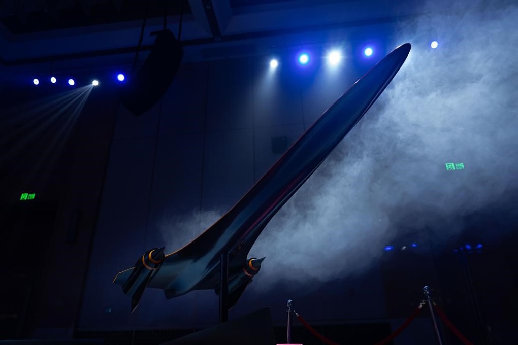 Sichuan Lingkong Tianxing Technology unveils a model of its Cuantianhou UAV in Chengdu on Monday. Photo: Handout