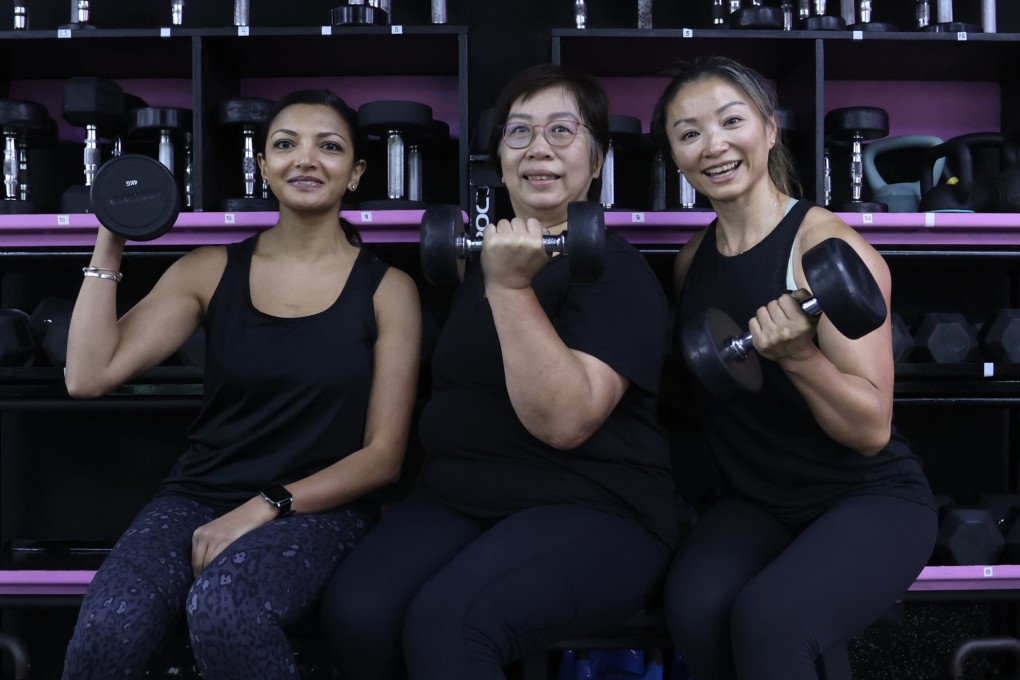 (From left) Dr Gira Patel, Dylis Li and and Dr Laurena Law work out at the women-only Pherform gym in Central, Hong Kong. Photo: Jonathan Wong