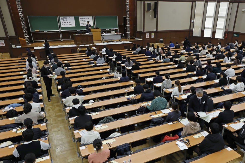Students at the University of Tokyo at the start of the two-day unified university entrance examinations on Saturday. Photo: Kyodo