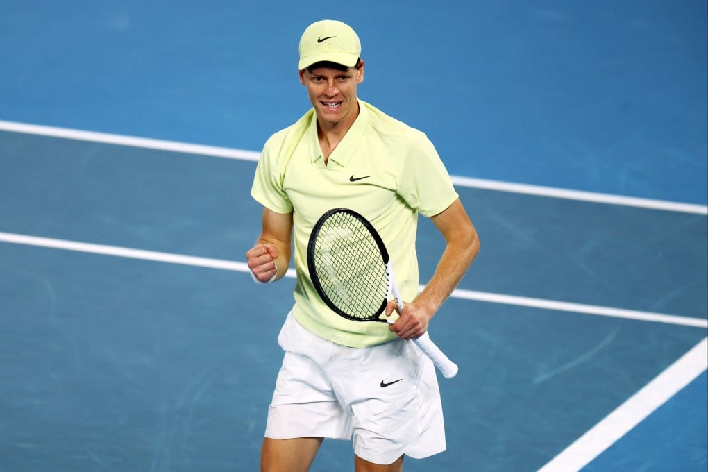 Jannik Sinner celebrates after winning his Australian Open semi-final against Ben Shelton in straight sets. Photo: Reuters