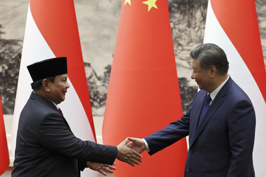 Chinese President Xi Jinping and Indonesian President Prabowo Subianto (left) shake hands during a meeting in Beijing in November. Photo: AP