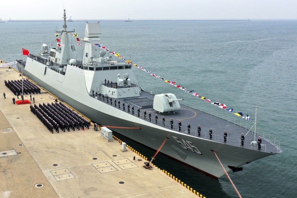 The launch ceremony for China’s first Type 054B frigate, the Luohe, at a military port in Qingdao on Wednesday. Photo: Xinhua via AP