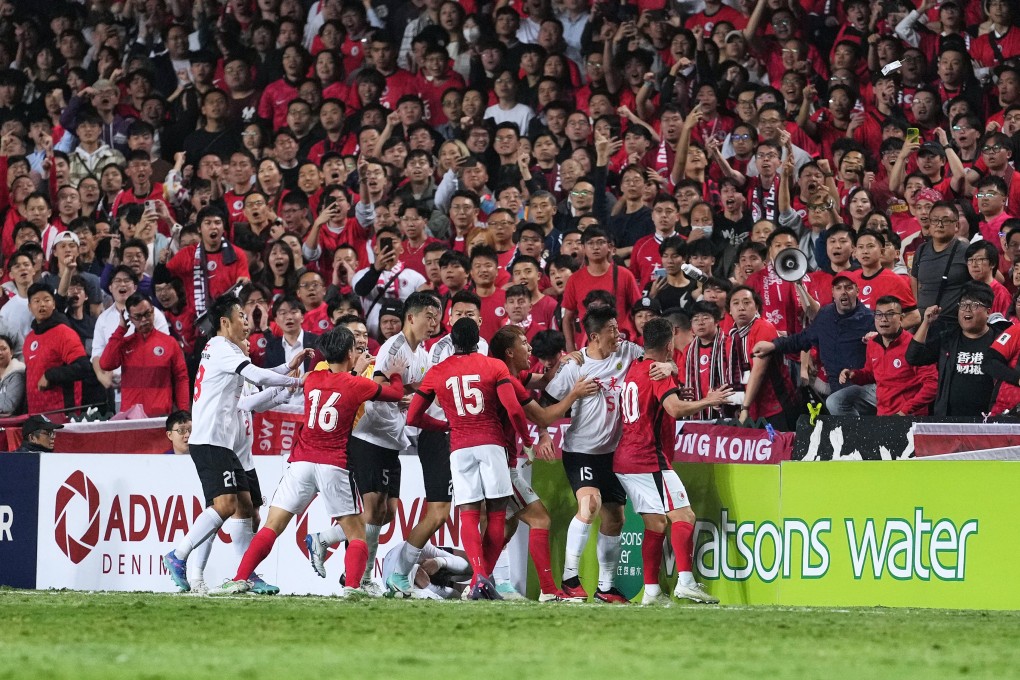 Hong Kong players (red) and Guangdong (white) clash during the Guangdong-Hong Kong Cup on January 22, 2025. Photo: Elson Li