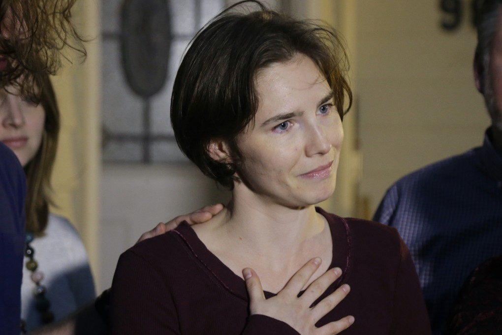 Amanda Knox talks to reporters outside her mother’s home in Seattle, Washington, in March 2015. Photo: AP