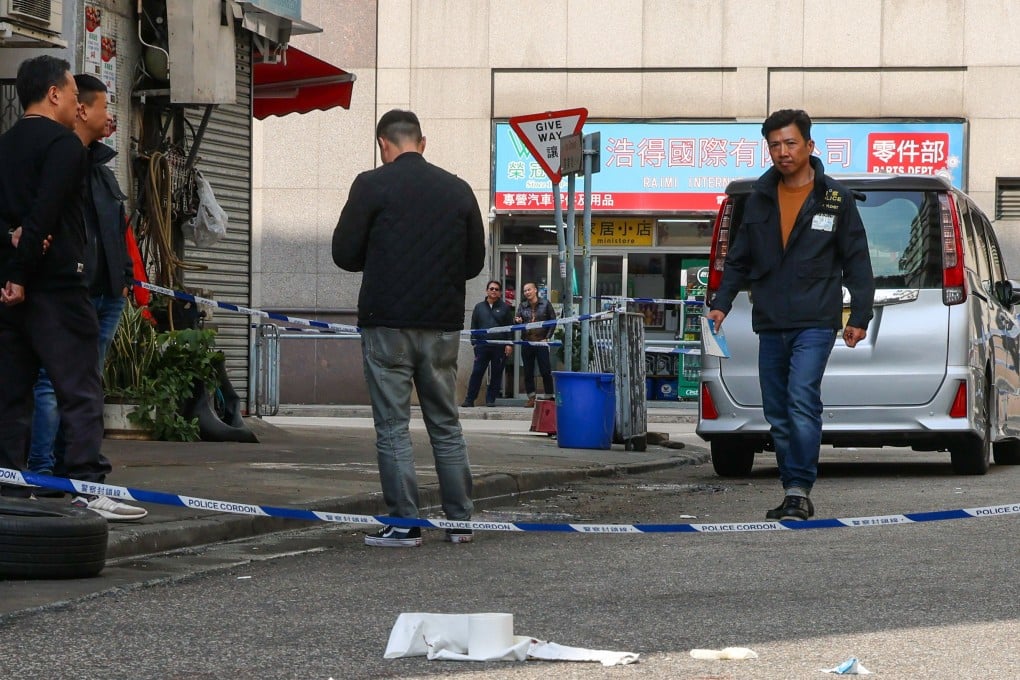 Police investigate outside the Hi Yip Factory Building on Hi Yip Street in Yuen Long. Photo: Jelly Tse