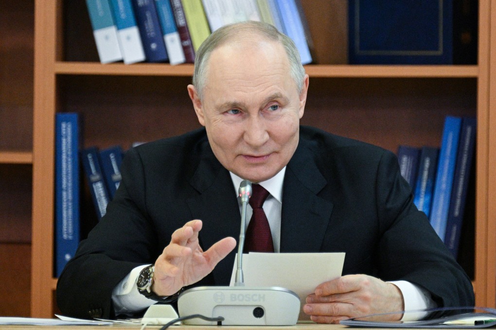 Russian President Vladimir Putin speaks during his visit to the Lomonosov Moscow State University on Friday. Photo: Sputnik via Reuters