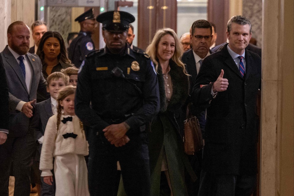 Pete Hegseth (right) and his family arrive at the US Capitol in Washington DC on January 24. Photo: Getty Images via AFP