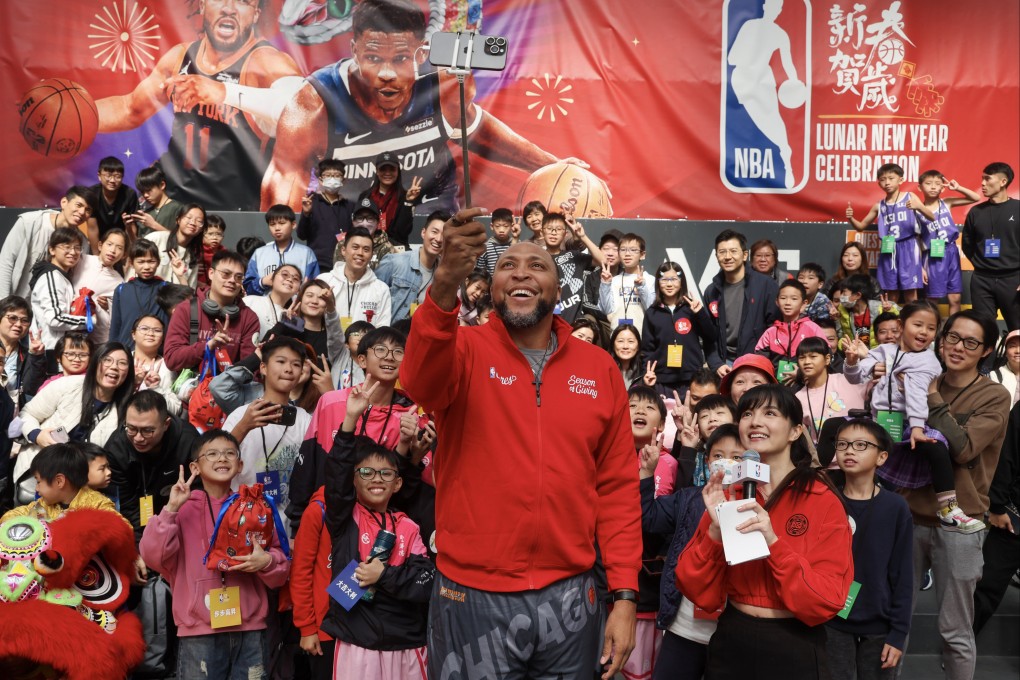 Former US basketball player Shawn Marion is all smiles at the NBA Lunar New Year event at Kai Yip Mall rooftop. Photo: Dickson Lee