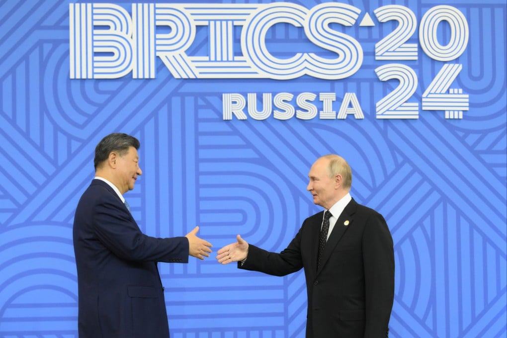 Russian President Vladimir Putin (right) welcomes President Xi Jinping at the Brics Summit in Kazan, Russia, on October 23, 2024. Photo: dpa