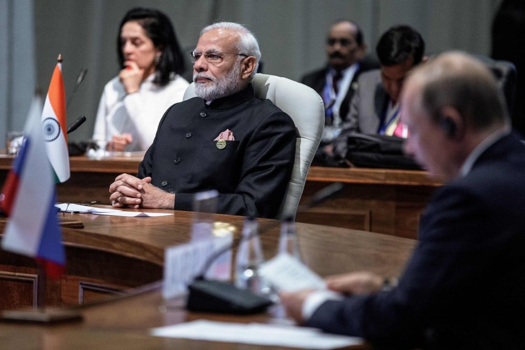 Indian Prime Minister Narendra Modi (left) and Russia’s President Vladimir Putin at a Brics summit in South Africa in 2018. Photo: AFP