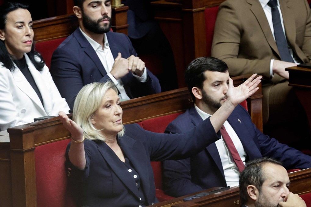 Marine Le Pen gestures during a voting session at the National Assembly, the French Parliament’s lower house, in Paris on December 2, 2024. Photo: AFP