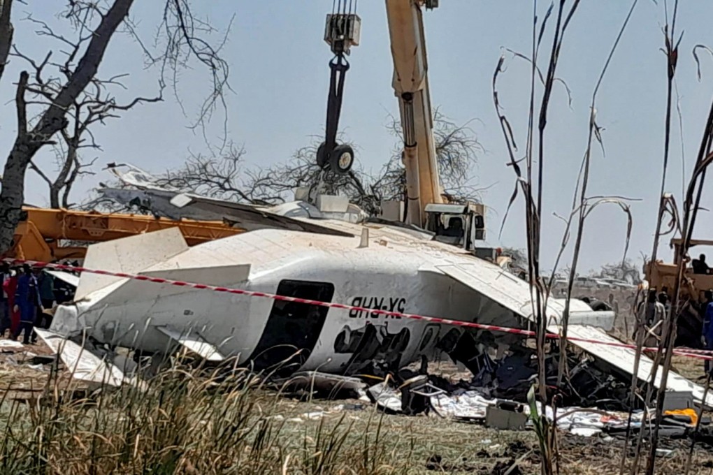 The wreckage of a plane that came down near the oil fields in Unity State. Photo: Reuters