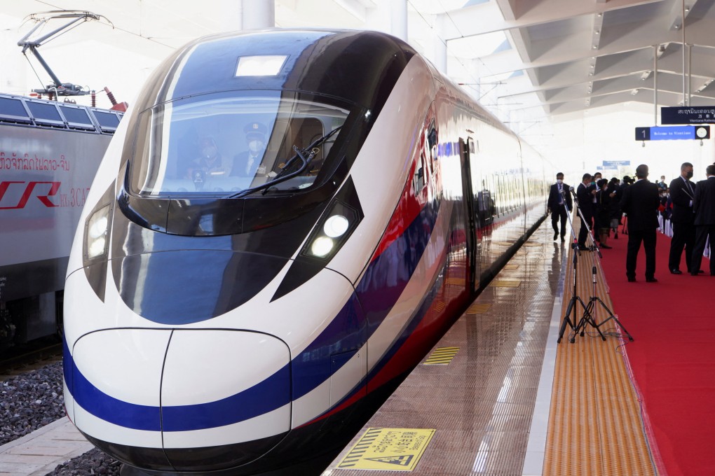 A train is seen in Vientiane, Laos, in 2021 during the handover ceremony of the high-speed railway linking it to the Chinese city of Kunming. Photo: Reuters