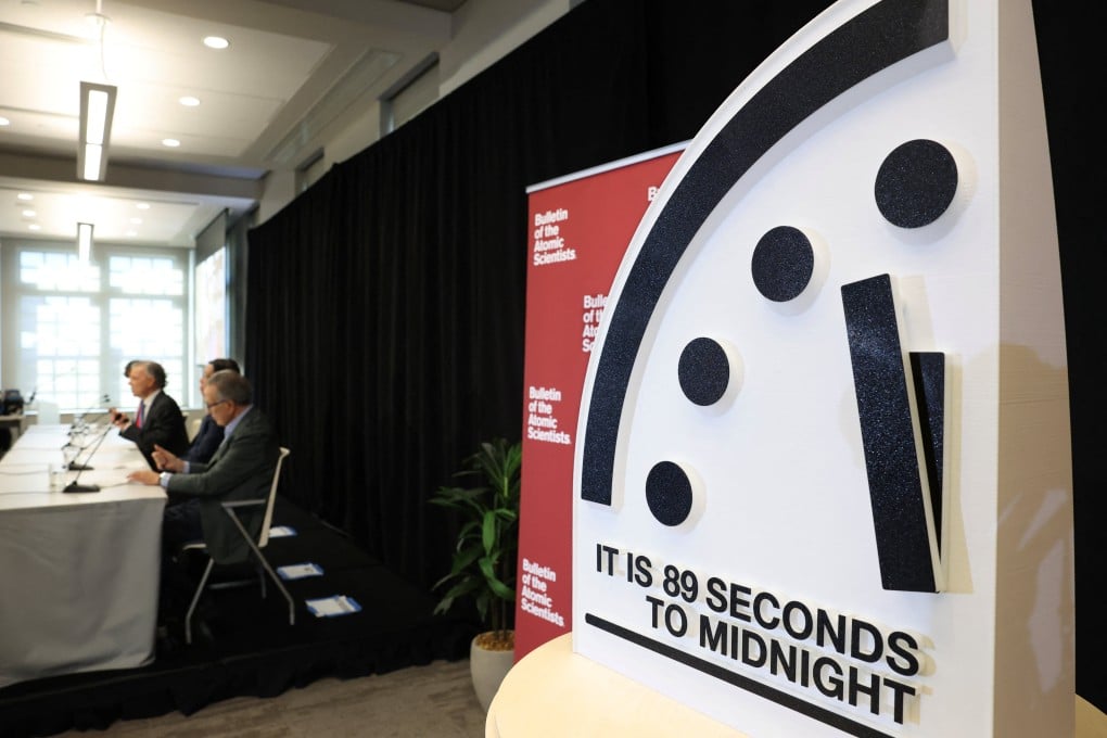 The Doomsday Clock is seen at the US. Institute of Peace in Washigton on Tuesday. Photo: Reuters