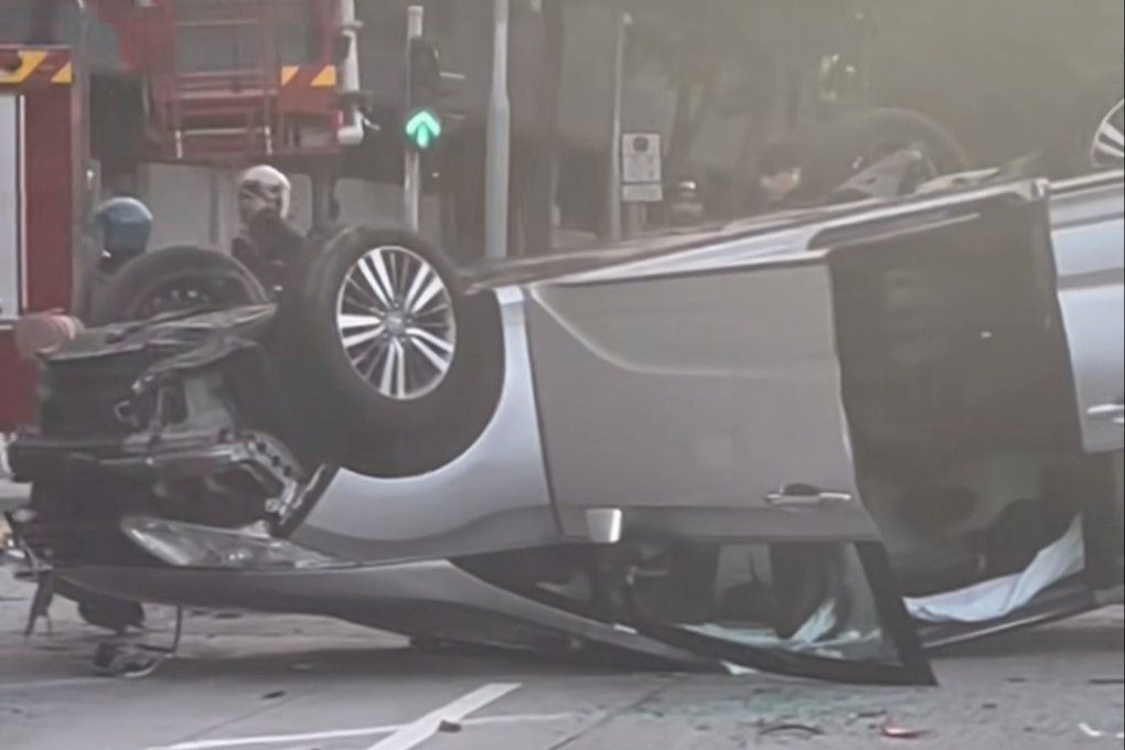 The vehicle hit an eight-metre-long railing and flipped over onto its roof. Photo: Handout