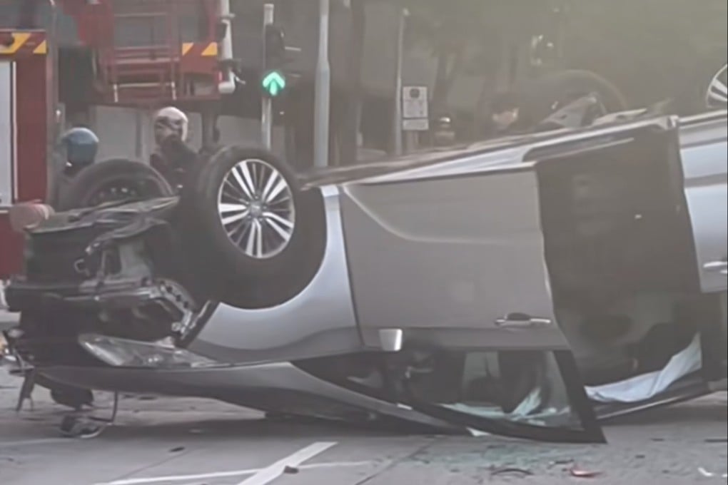 The vehicle hit an eight-metre-long railing and flipped over onto its roof. Photo: Handout