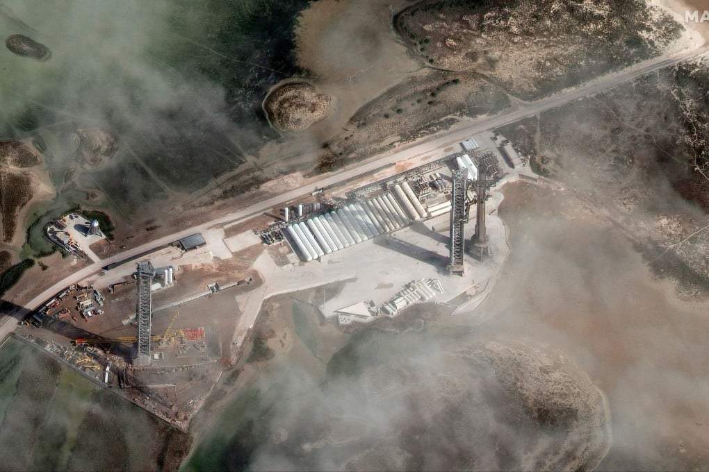 The Starbase and Space X’s Starship on the launch pad in Boca Chica, Texas. Photo: Maxar Technologies/Handout via Reuters