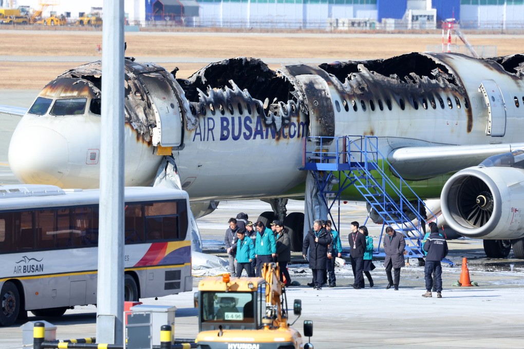 The Air Busan aircraft was severely damaged in the fire at Gimhae International Airport in Busan. Photo: EPA-EFE