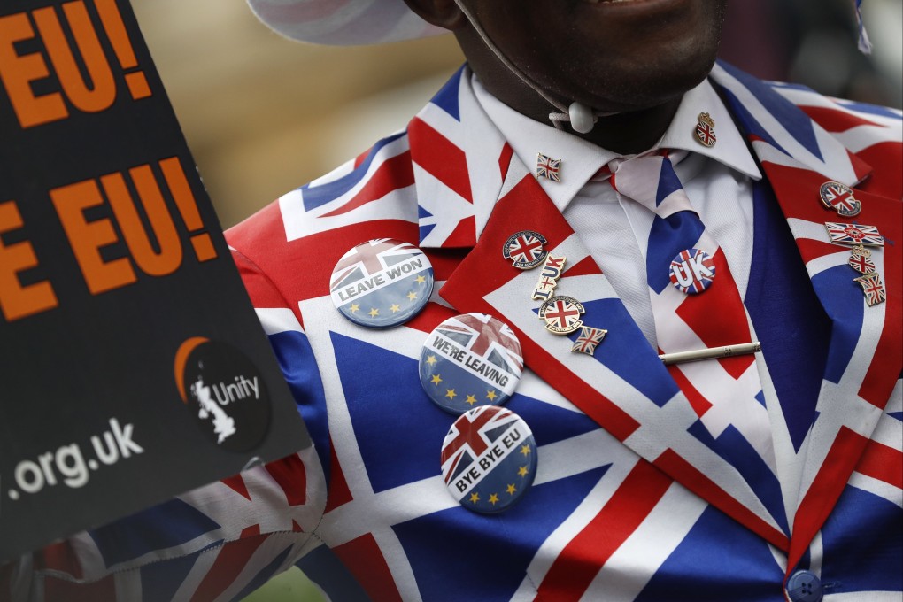 A Brexit supporter in London on January 31, 2020. File photo: AP