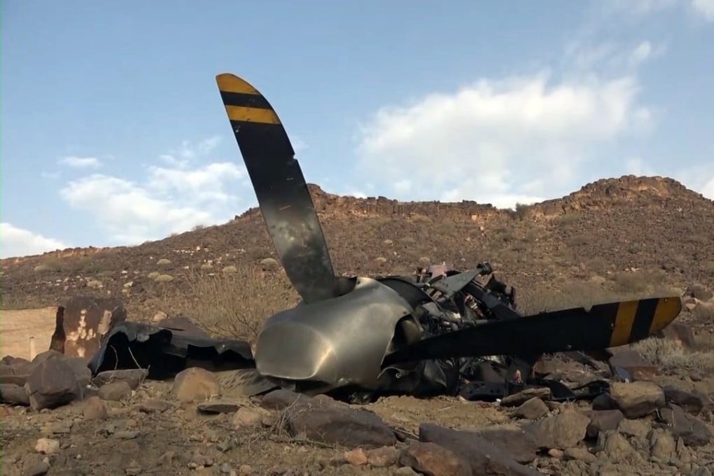 The wreckage of a US Air Force MQ-9 Reaper drone after the Houthis shot down it over the northern province of Saada, Yemen, last year. Photo: EPA-EFE/Houthis Media Centre