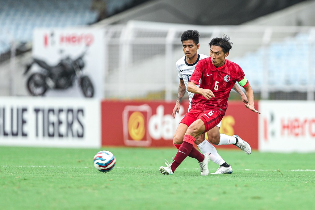 Huang Yang skippering Hong Kong during their Asian Cup qualifying win over Cambodia in 2022. Photo: HKFA