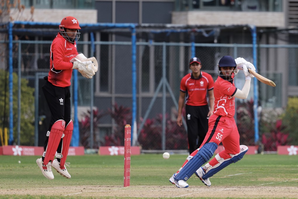 Wicketkeeper Shiv Mathur watches the ball disappear off the bat of Bahrain’s Muhammed Basil. Photo: Dickson Lee