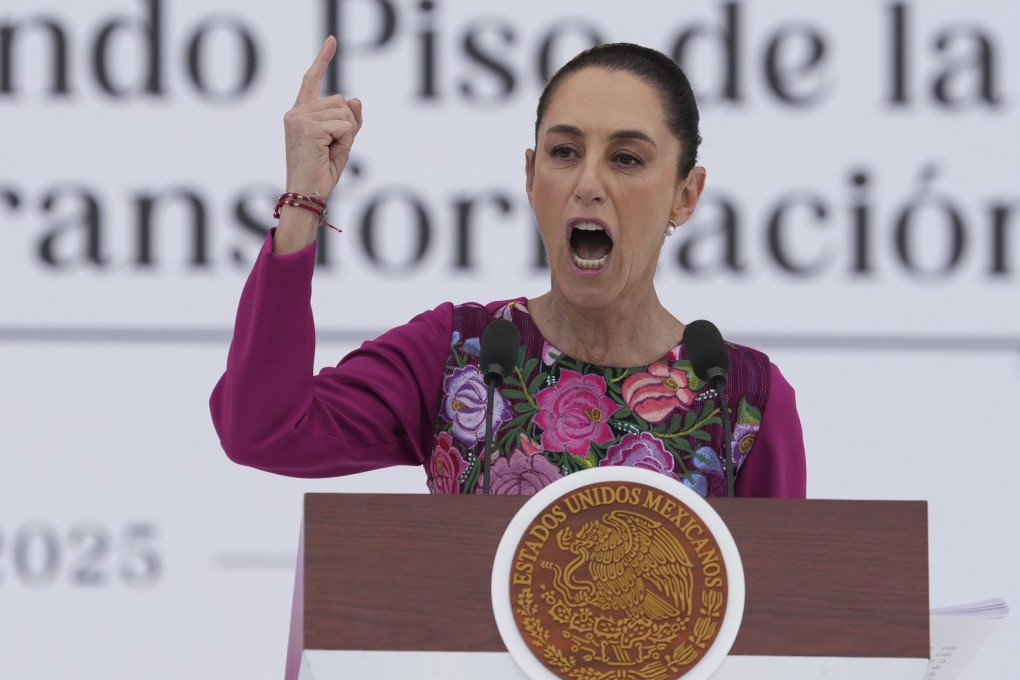 Mexican President Claudia Sheinbaum speaks to the crowd at an event marking her first 100 days in office on January 12. Photo: AP
