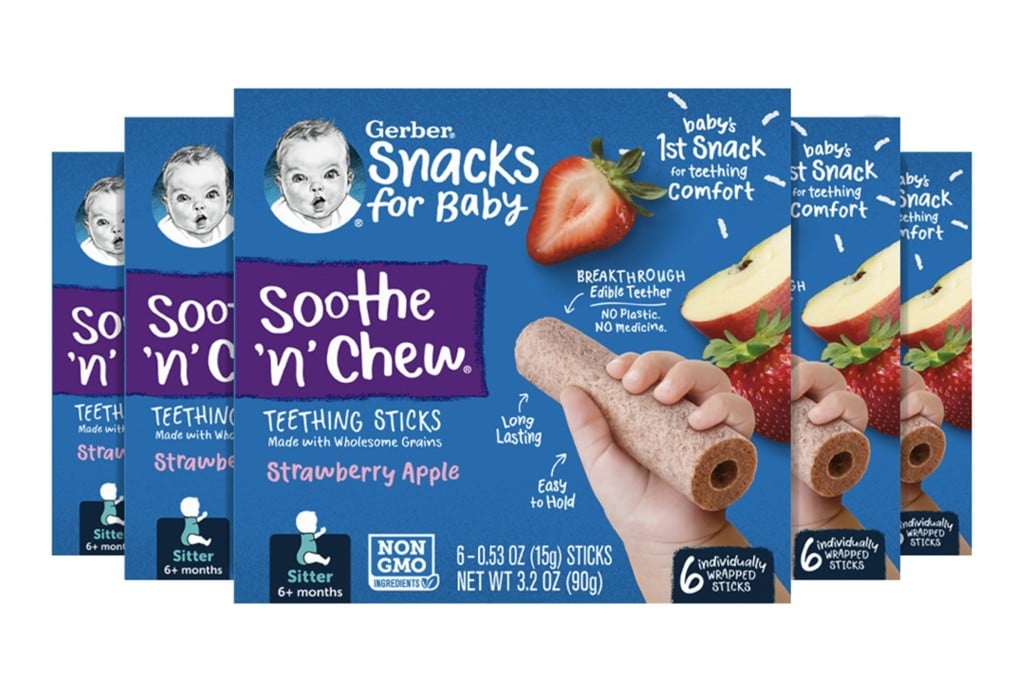 One of the types of Gerber Soothe ‘N’ Chew Teething Stick products that has prompted a warning over choking hazards. Photo: Handout