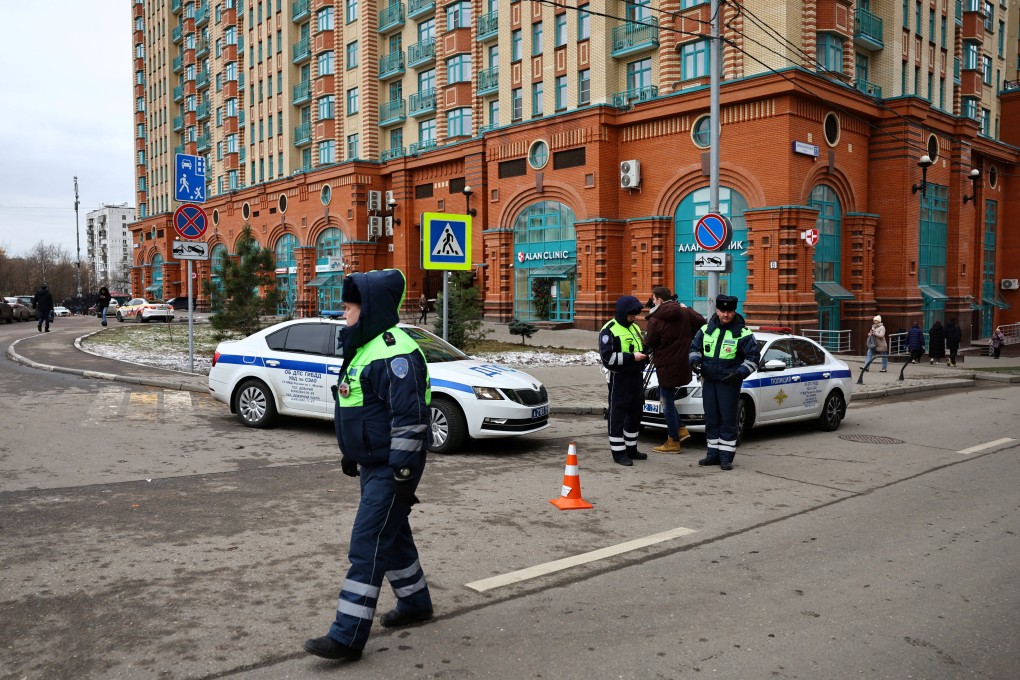 Traffic police officers patrol near the site of a blast in a residential building in Moscow. The bomb detonated in a building just 12km (7 miles) from the Kremlin. Photo: Reuters