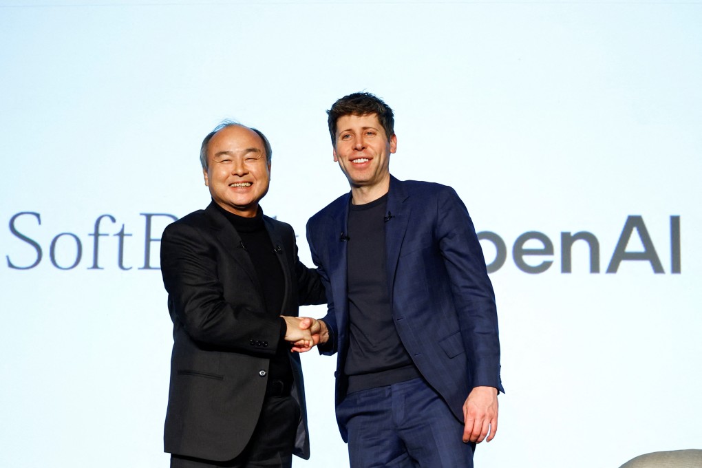SoftBank CEO Masayoshi Son and OpenAI CEO Sam Altman attend an event to pitch AI for businesses in Tokyo on Monday. Photo: Reuters