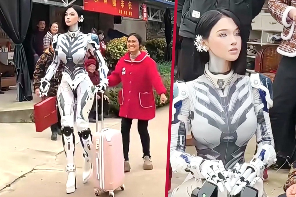 An influencer in China who wore a humanoid costume on a visit to her rural hometown still faced classic “boyfriend” questions from matchmakers. Photo: SCMP composite/Douyin