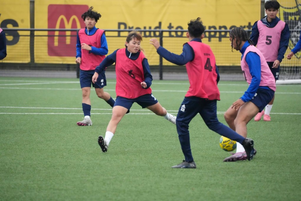 Lucia Ko (second from left) training with her male teammates at Brooke House Football Academy. Photo: Handout