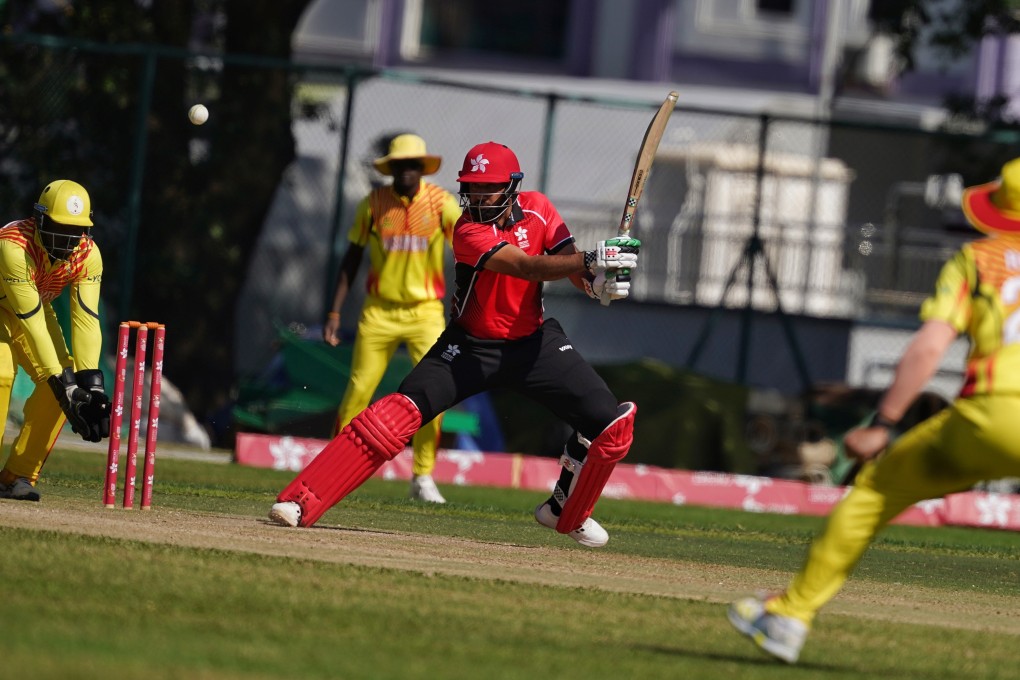 Nizakat Khan aims through the off side during his innings of 84 against Uganda last week. Photo: Elson Li