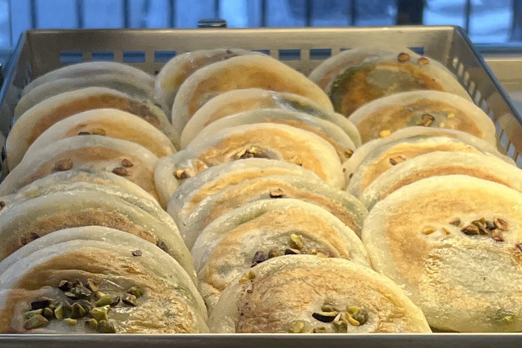 A tray of pistachio siu beng (toasted glutinous rice pancakes) at Kadorar Bakery, in Jordan, Hong Kong. Many of the city’s bakers are featuring the popular nut in traditional snacks. Photo: Alice Chan