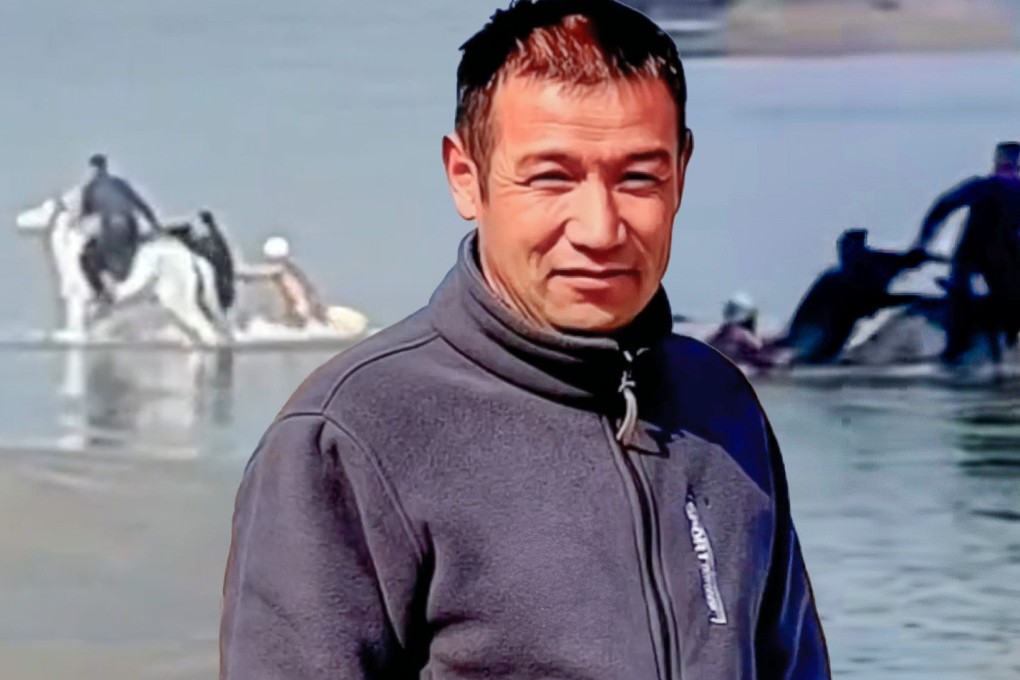 A hero on horseback in China has been dubbed “Prince Charming” after he pulled a drowning man from a river while riding his white charge. Photo: SCMP composite/Douyin