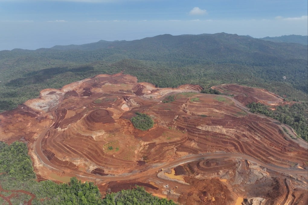 An aerial photo taken in December shows visible deforestation for nickel mining in Indonesia’s Raja Ampat Islands. Photo: Auriga Nusantara