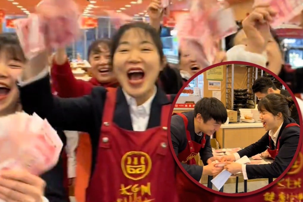 A restaurant in China has received online praise for sharing the US$74,000 profit it made over the Lunar New Year period with its staff. Photo: SCMP composite/Douyin