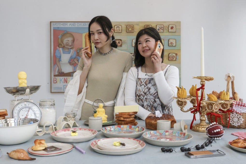 Visual artist Afa Annfa (left) and food stylist Gloria Chung at their exhibition “A&G Boulangerie” at JPS Gallery in Hong Kong. The exhibition focuses on bread and butter. Photo: Jonathan Wong